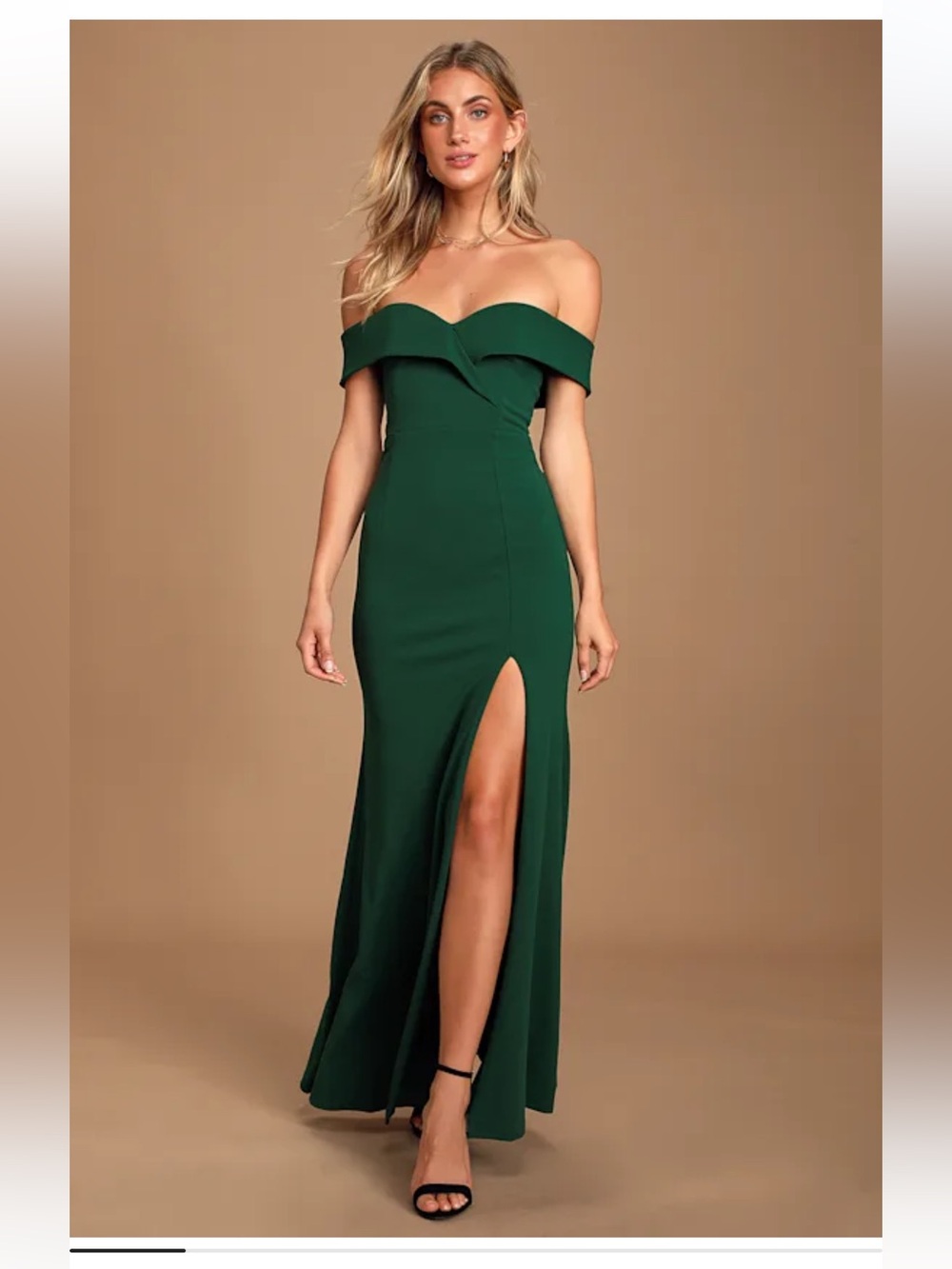 LULUS SIZE S  Hunter Green Off-the-Shoulder Maxi Dress